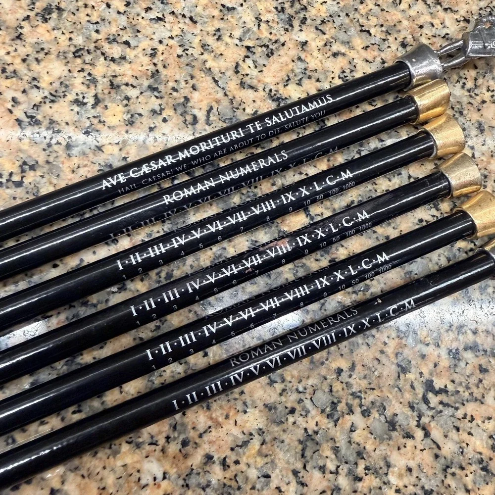 Roman Numerals Black Pencils Set Of 6 With Soldier Topper Kids School Desk